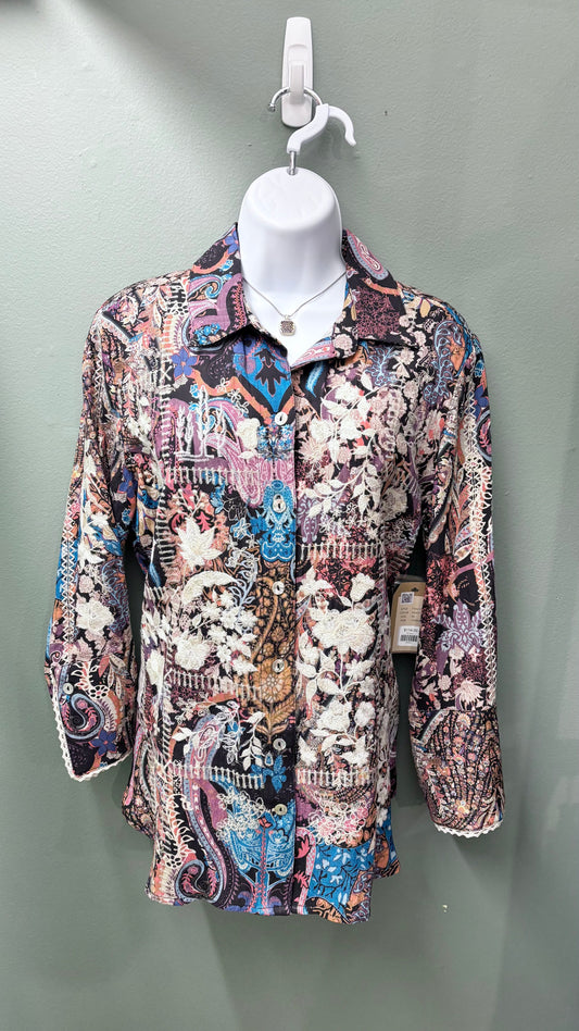 * Tru Luxe Embroidered Print Top