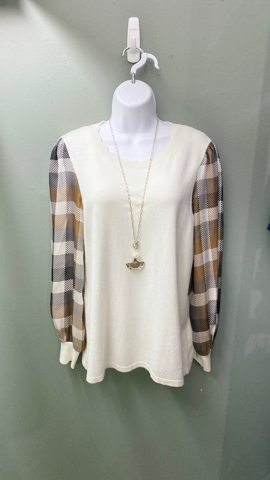 Multiples Plaid Sleeve Top