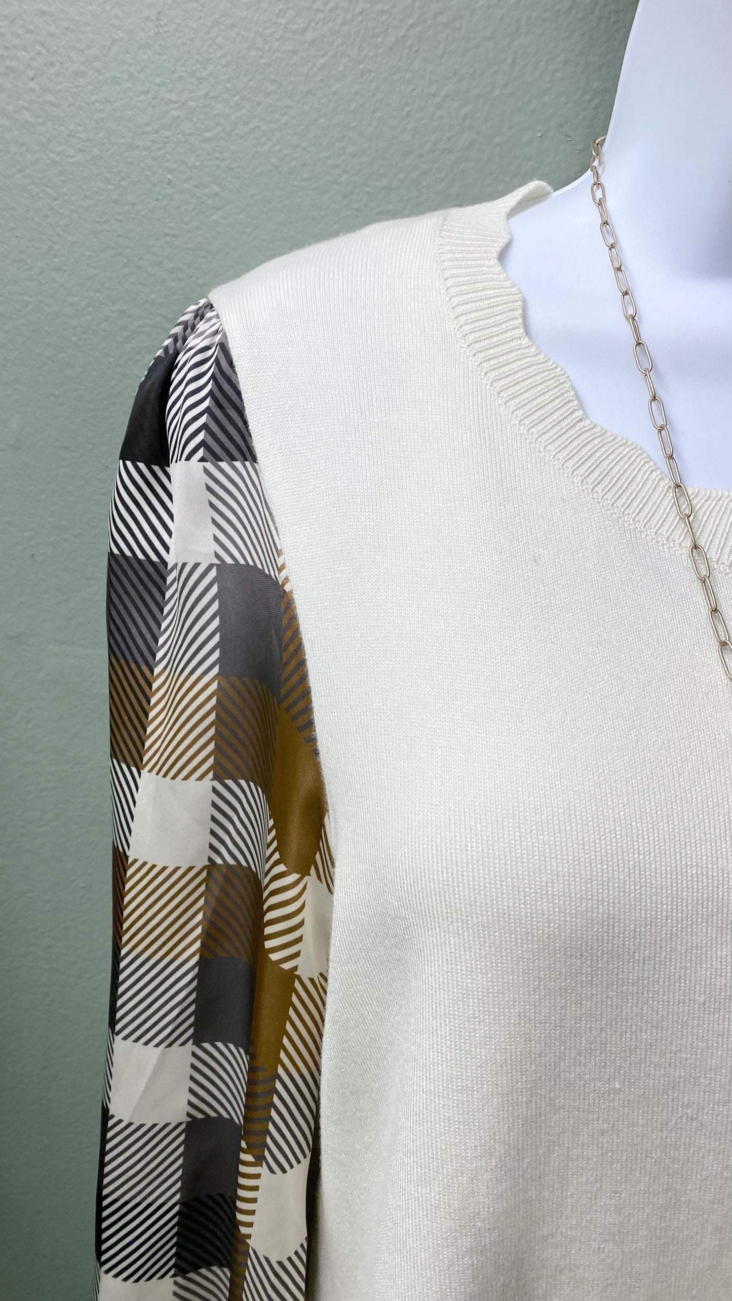 Multiples Plaid Sleeve Top