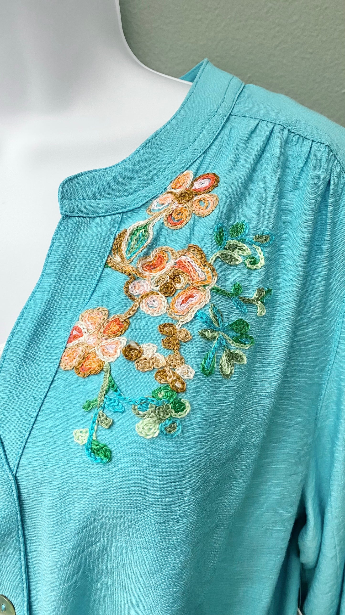 Multiples Embroidered Tie-Front Top