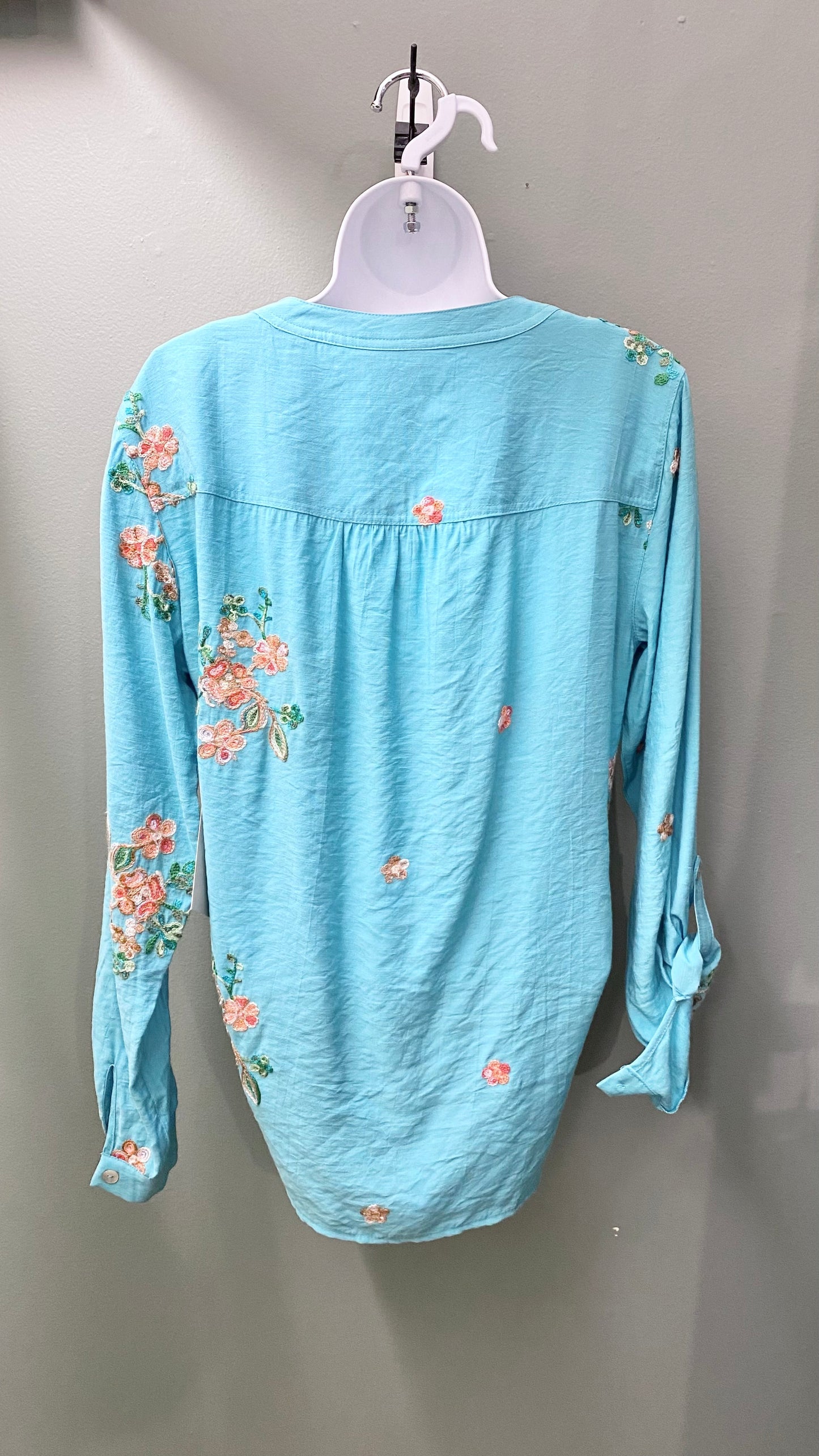 Multiples Embroidered Tie-Front Top