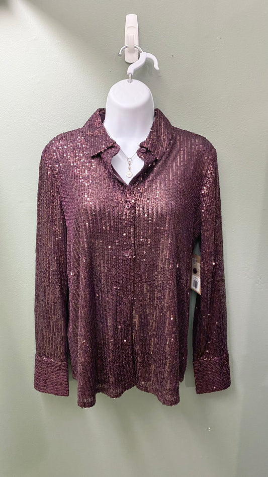 Tru Luxe Burgundy Sequin Top