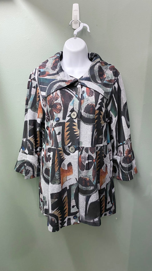 Kamana Grey Patterned Buttoned Jacket Top