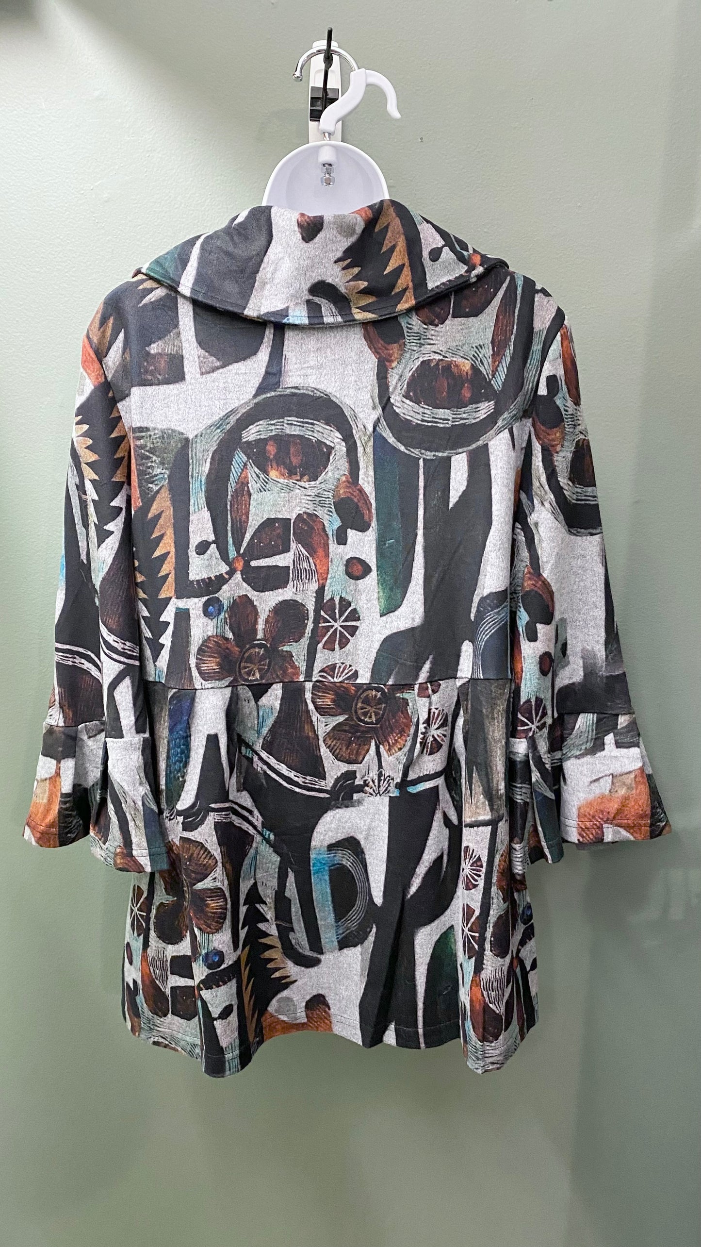 Kamana Grey Patterned Buttoned Jacket Top
