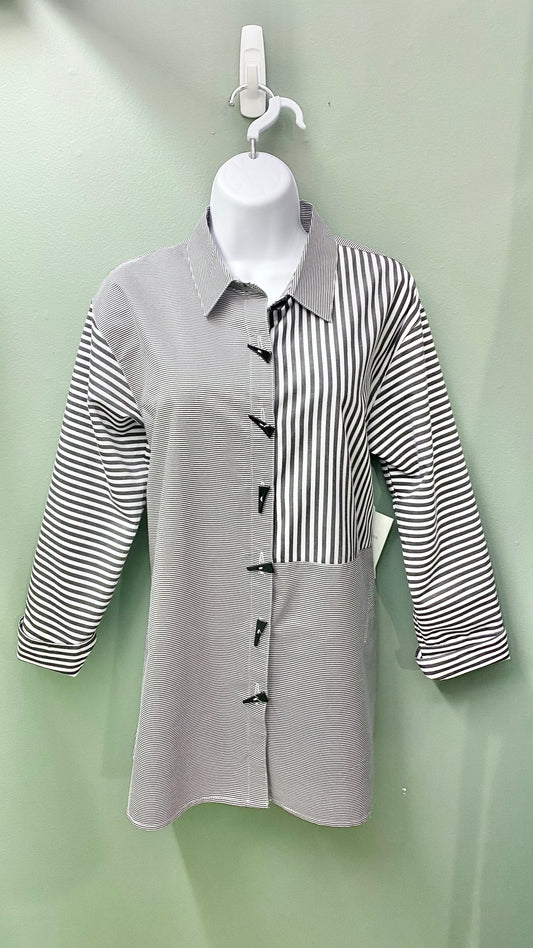 Multiples Striped Button Front Top