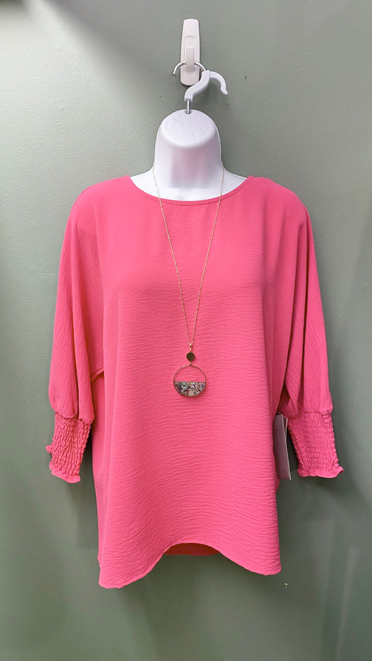 Multiples Shirred Sleeve Pink Top