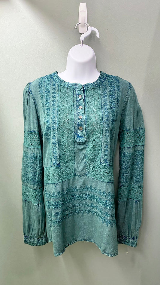 Tru Luxe Green Embroidered Top