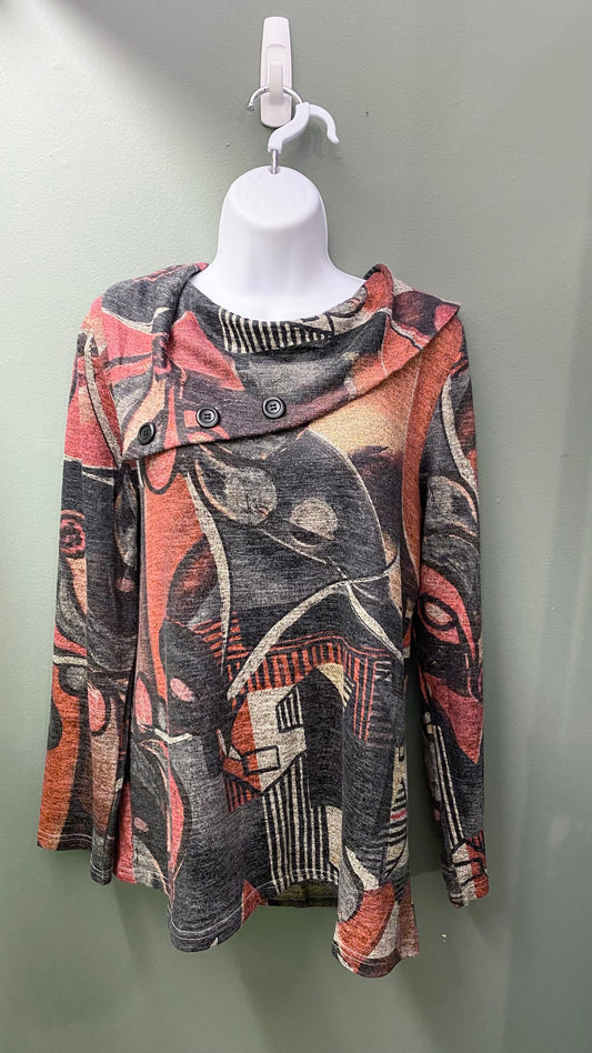 Kamana Cowl Neck Burnout Tunic Top