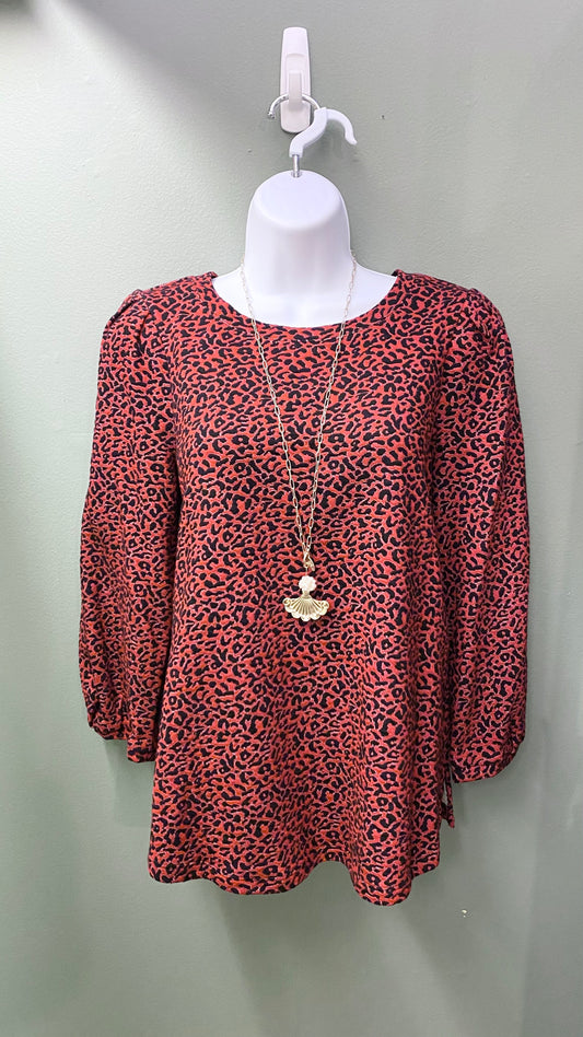 Multiples Red Leopard Top