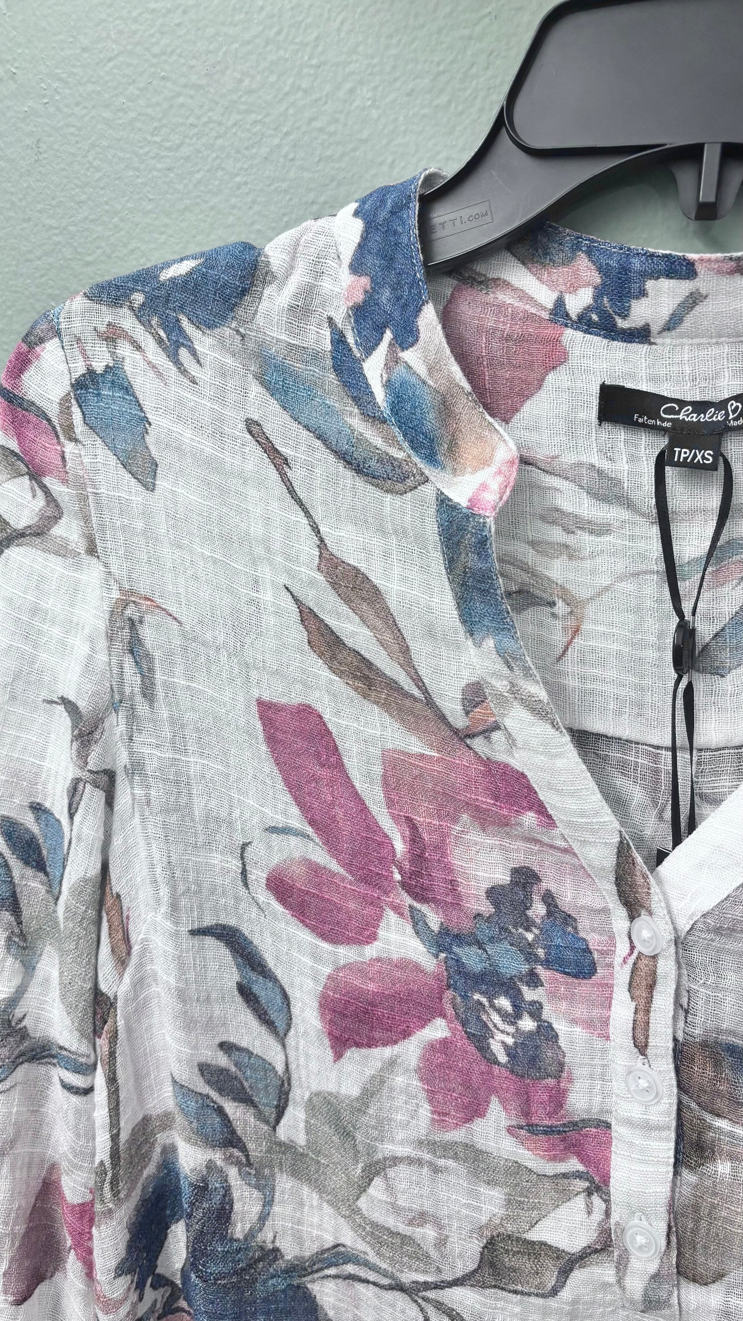 * Charlie B Pink Floral Gauzy Top