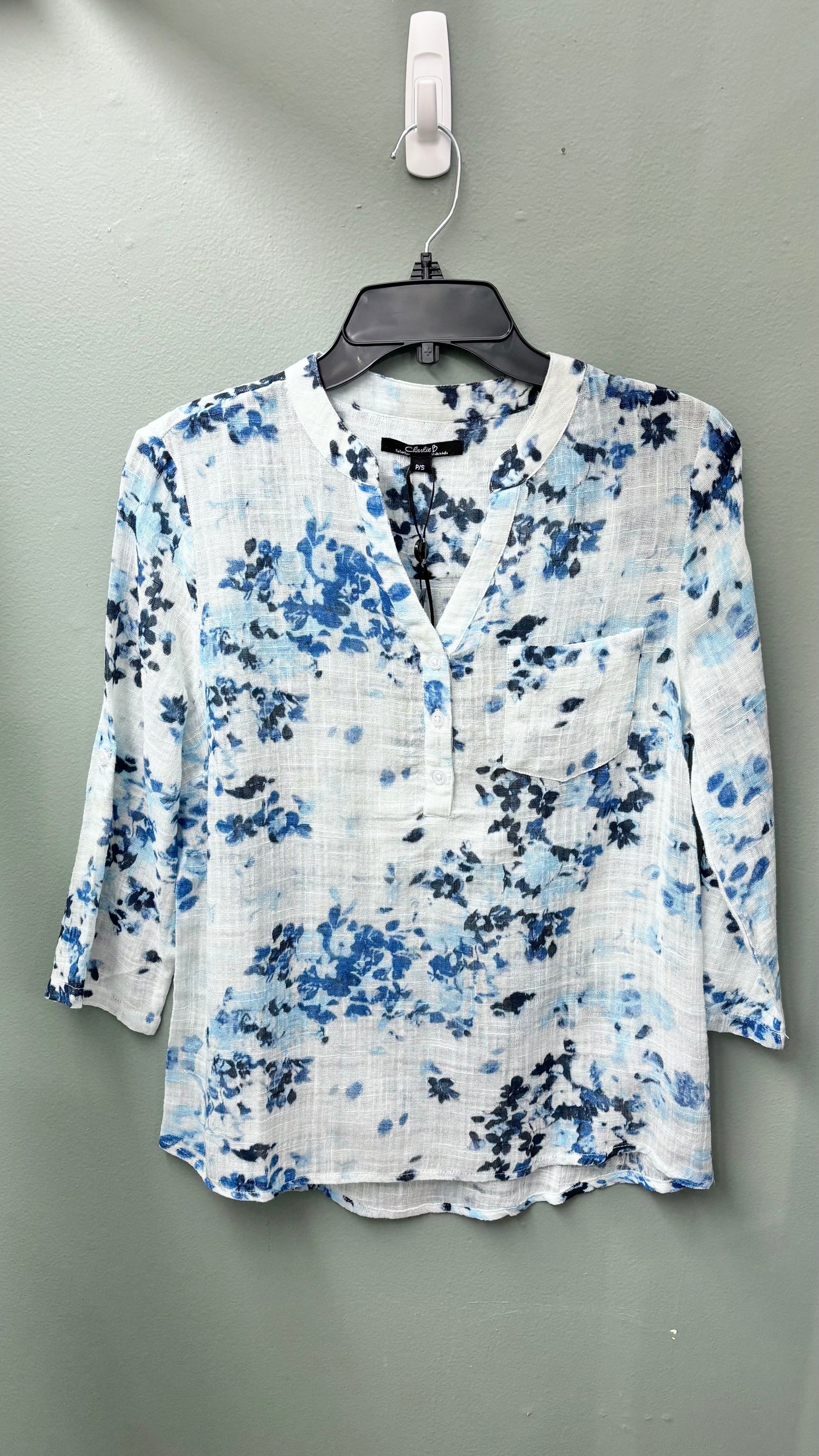 * Charlie B Blue Floral Gauzy Top