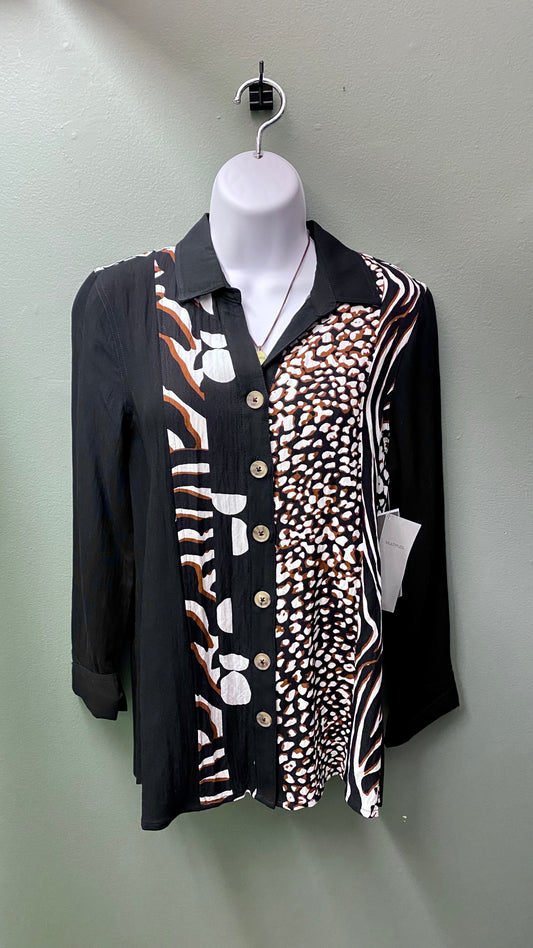 Multiples Animal Print Button Top