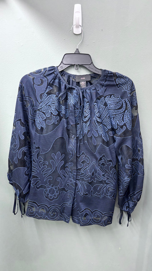 * Rain + Rose Two-Layer Navy Floral Blouse