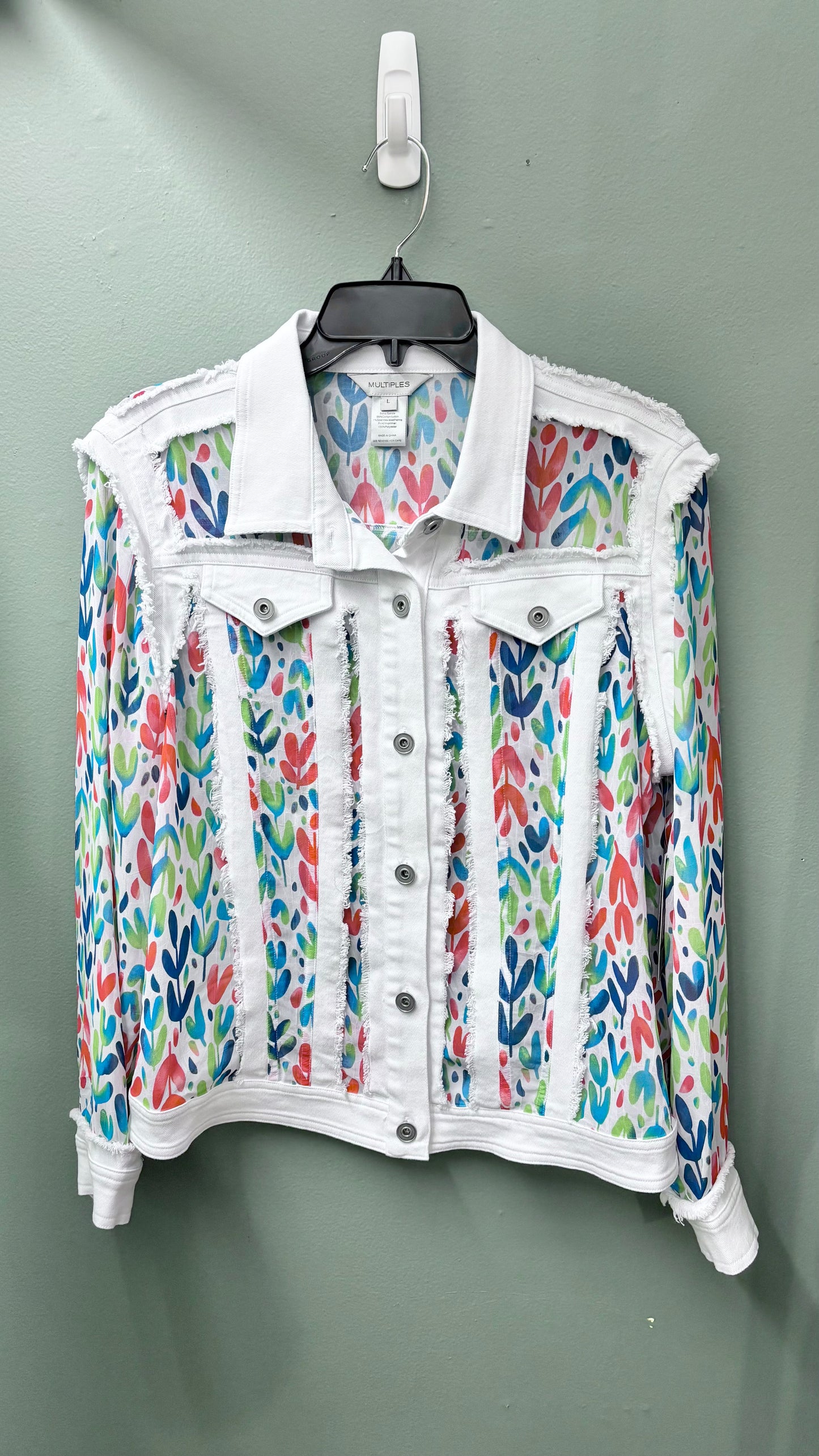 * Multiples Paneled White Jean Jacket