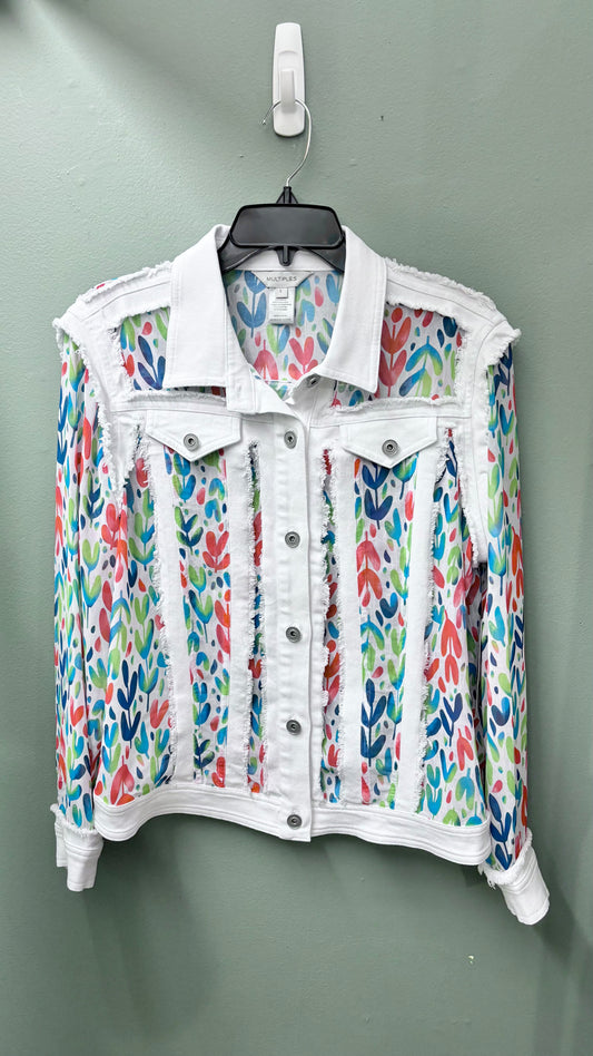 * Multiples Paneled White Jean Jacket