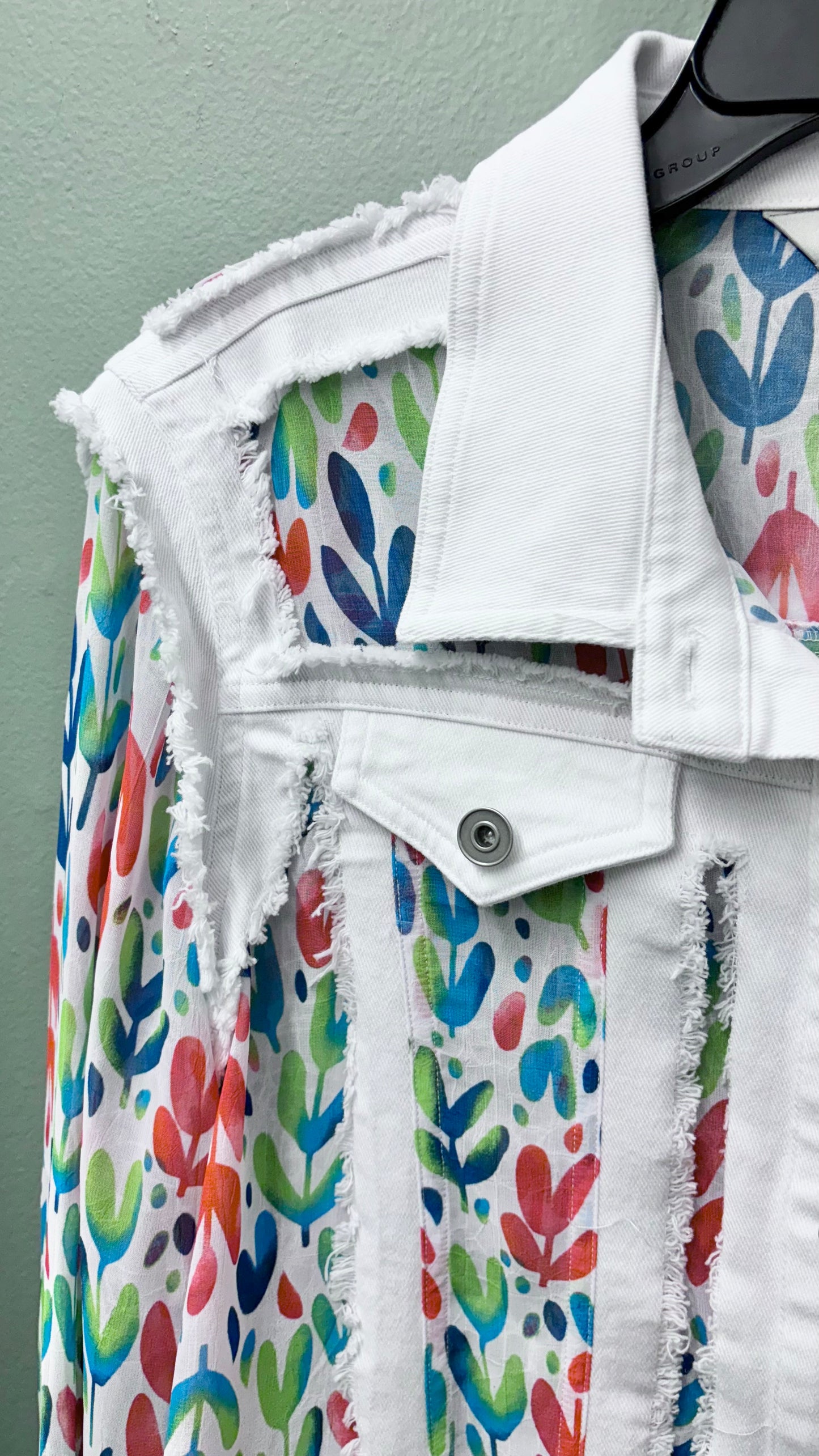 * Multiples Paneled White Jean Jacket
