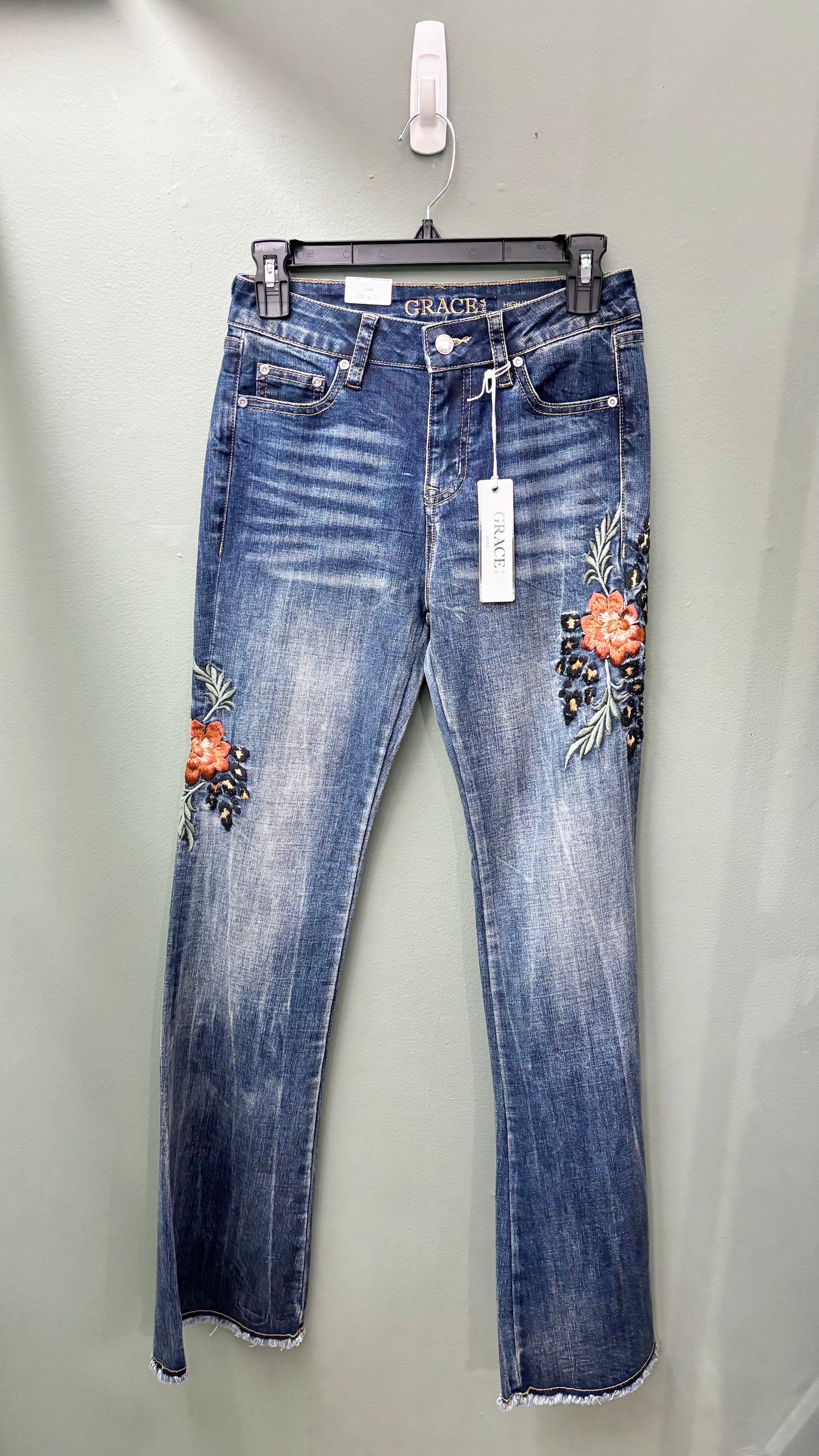 * Grace Embroidered Floral Jeans