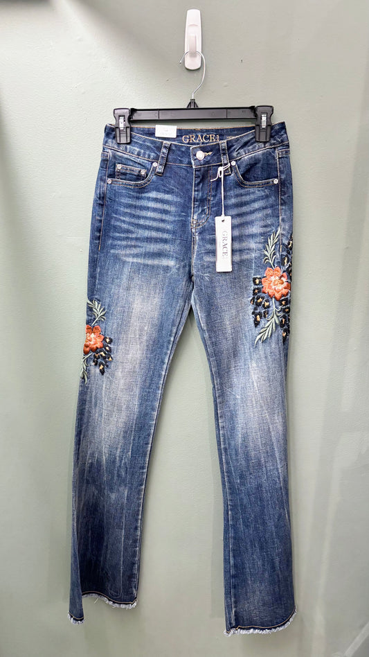 * Grace Embroidered Floral Jeans