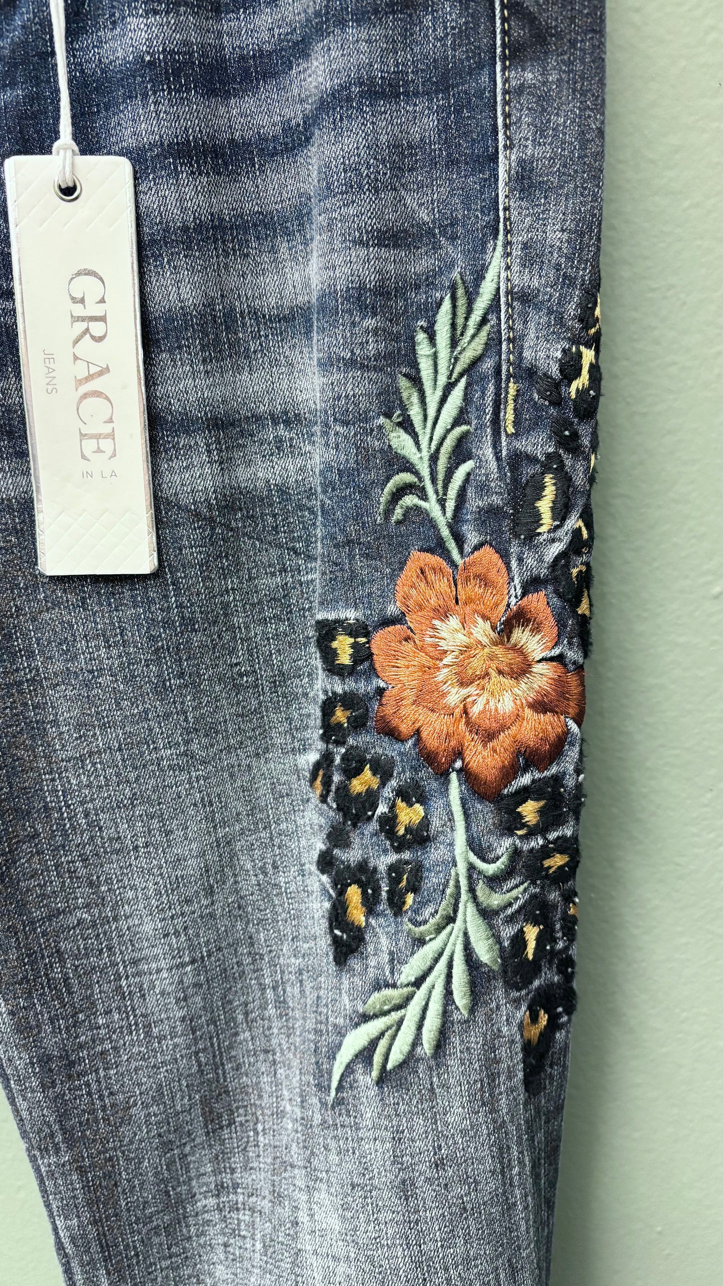 * Grace Embroidered Floral Jeans