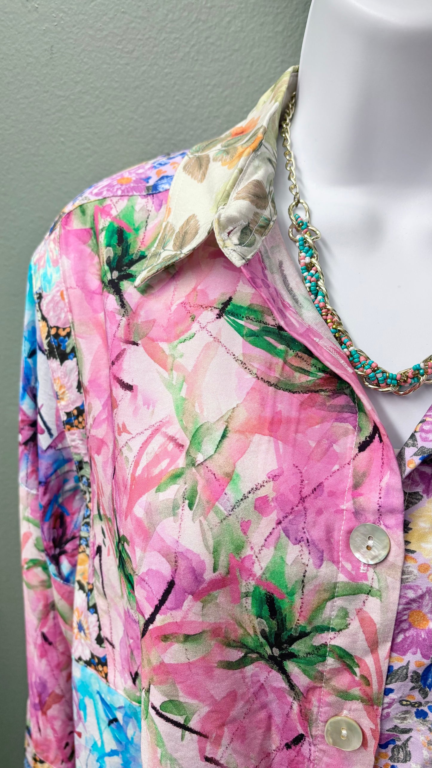 Tru Luxe Patch Print Button Up Top