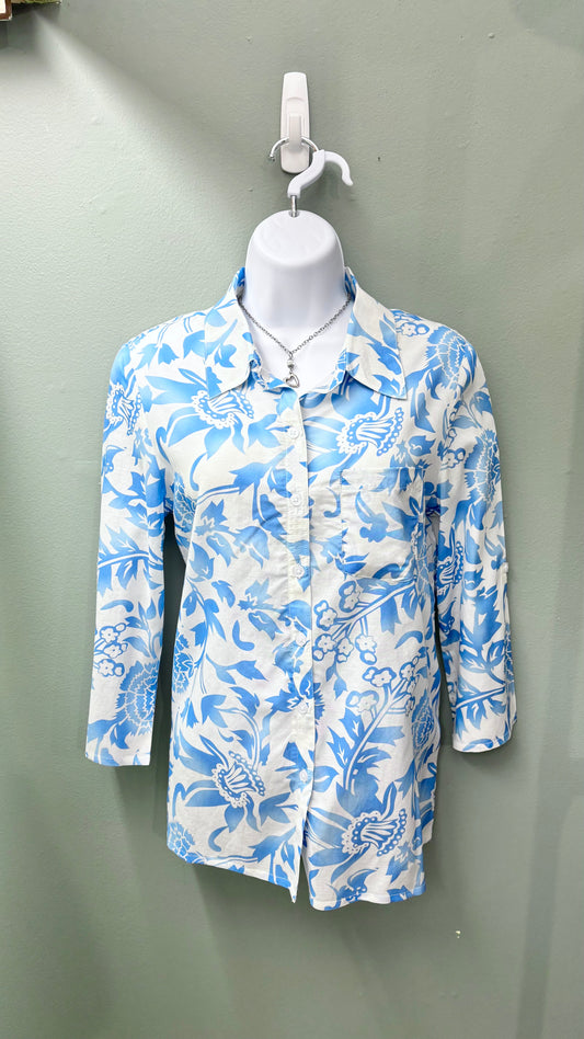 Charlie B Printed Roll Up Sleeves Blouse