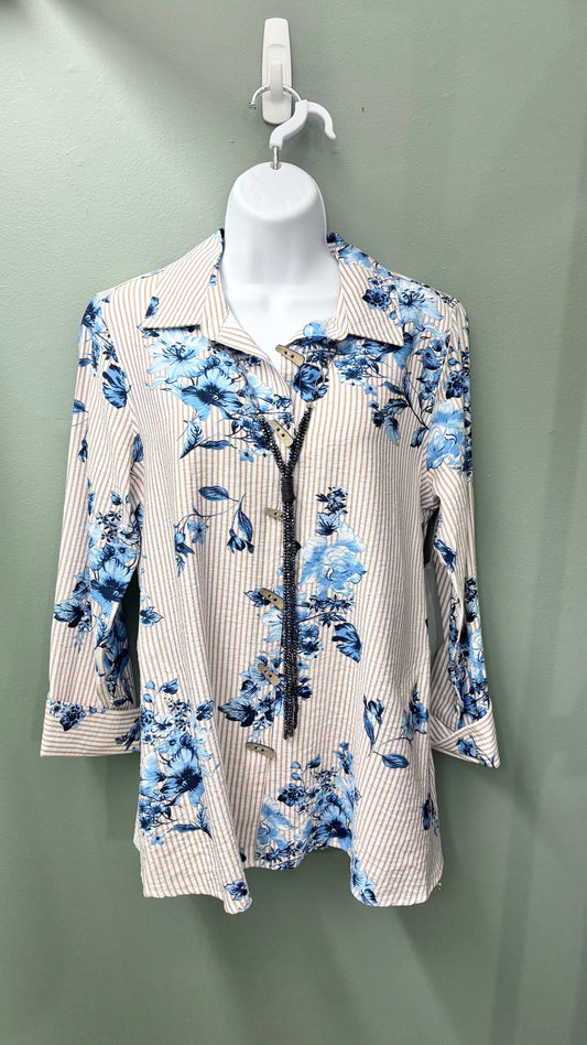 Multiples Button Front Floral Top