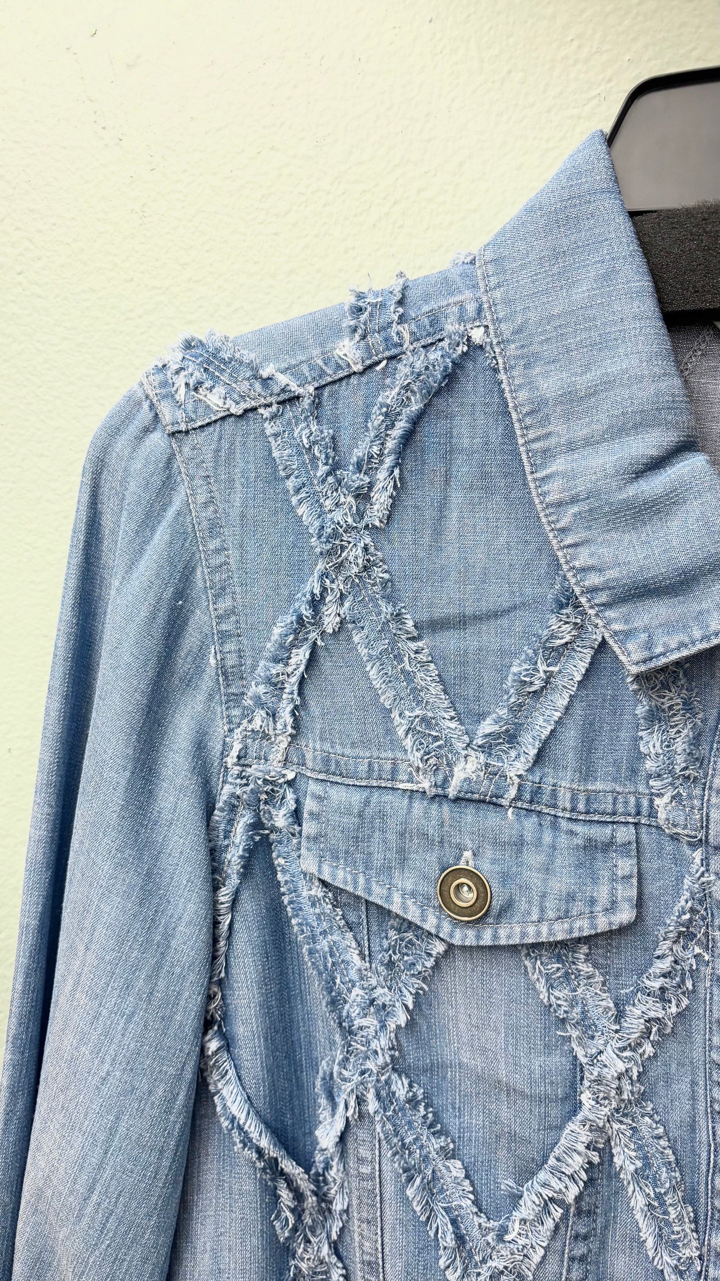 * Multiples Light Jean Jacket with Diamond Fringe