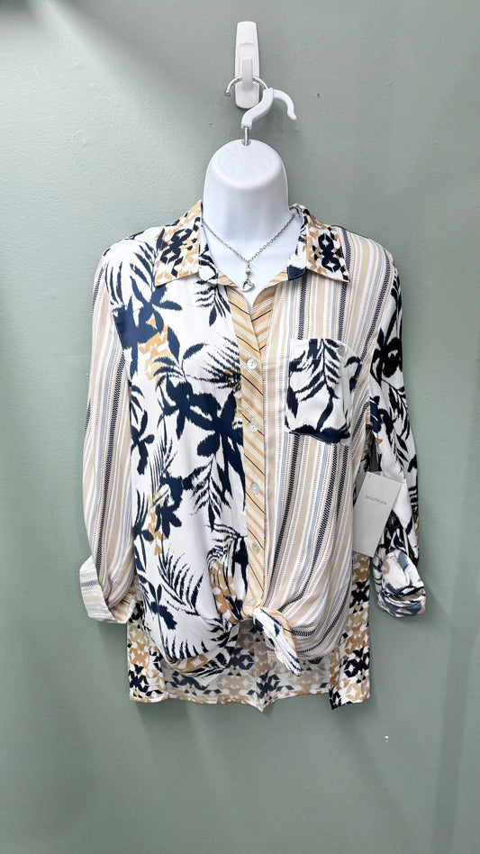 Multiples Roll Tab Sleeve with Tie Front Top