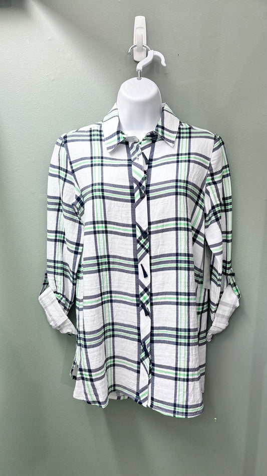 Multiples Plaid Buttoned Top