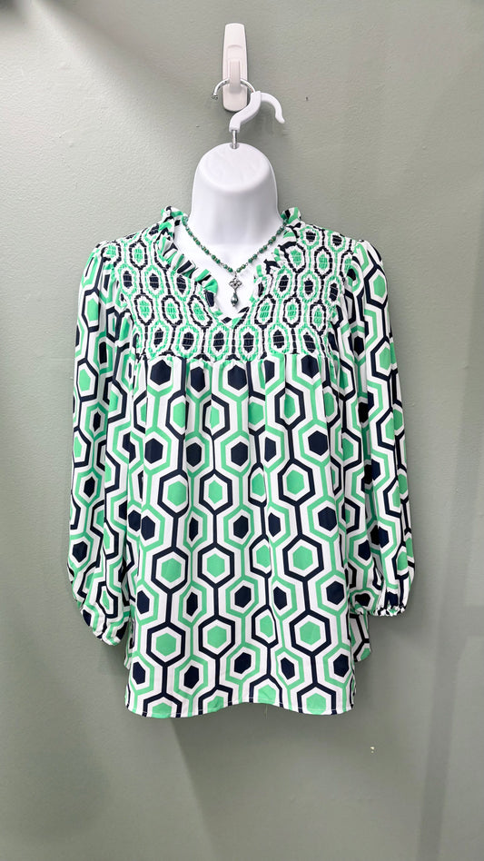Multiples Ruffle Neck Shirred Top