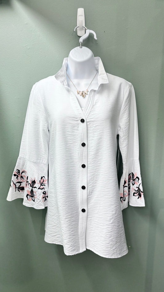 Multiples Embroidered Sleeve Top