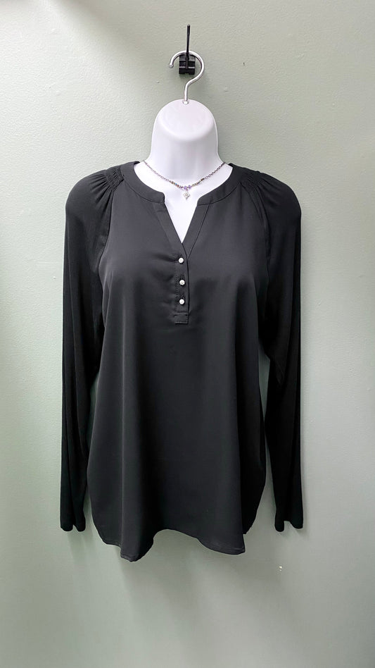 Soya Black Blouse with Rhinestone Buttons