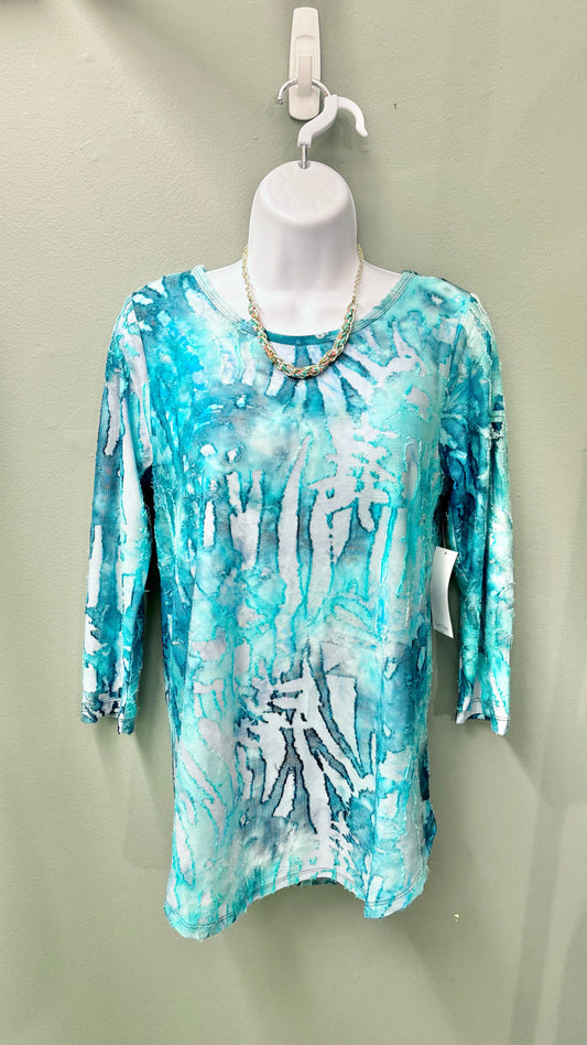 Karen Kane Teal Burnout Top