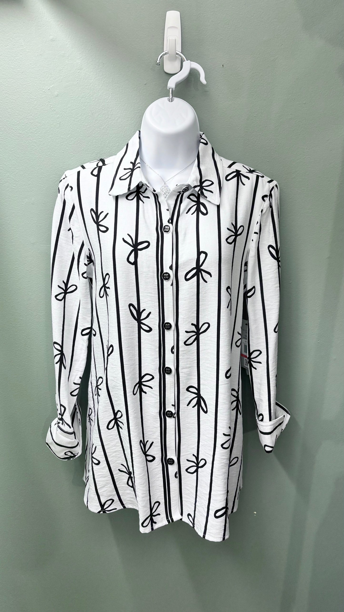 * Multiples Black Bow Print Top