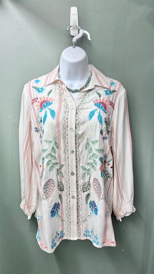 Tru Luxe Embroidered Button Up Top